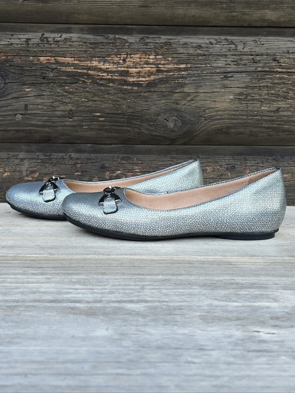 Naturalizer Maxwell Bit Y2K Preppy Glam Metallic Silver Comfort Bit Ballet Flats